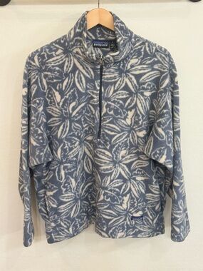 Vintage 90s Patagonia Printed Synchilla Sweater Tropical Leaf Fleece 1/2 Zip